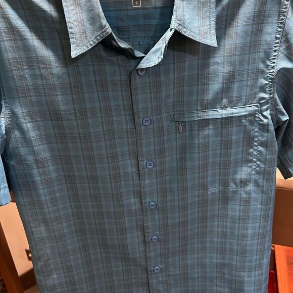 EUC Eddie Bauer Men's Blue Plaid Short Sleeve Small Shirt #259 - Picture 6 of 6